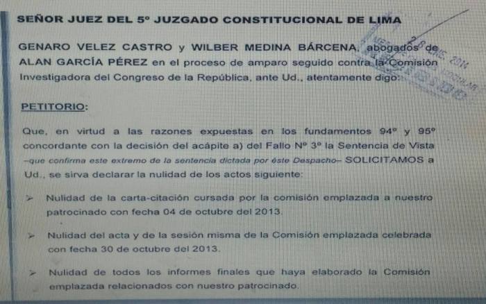 Aberrante pedido de García de 27 de enero 2014